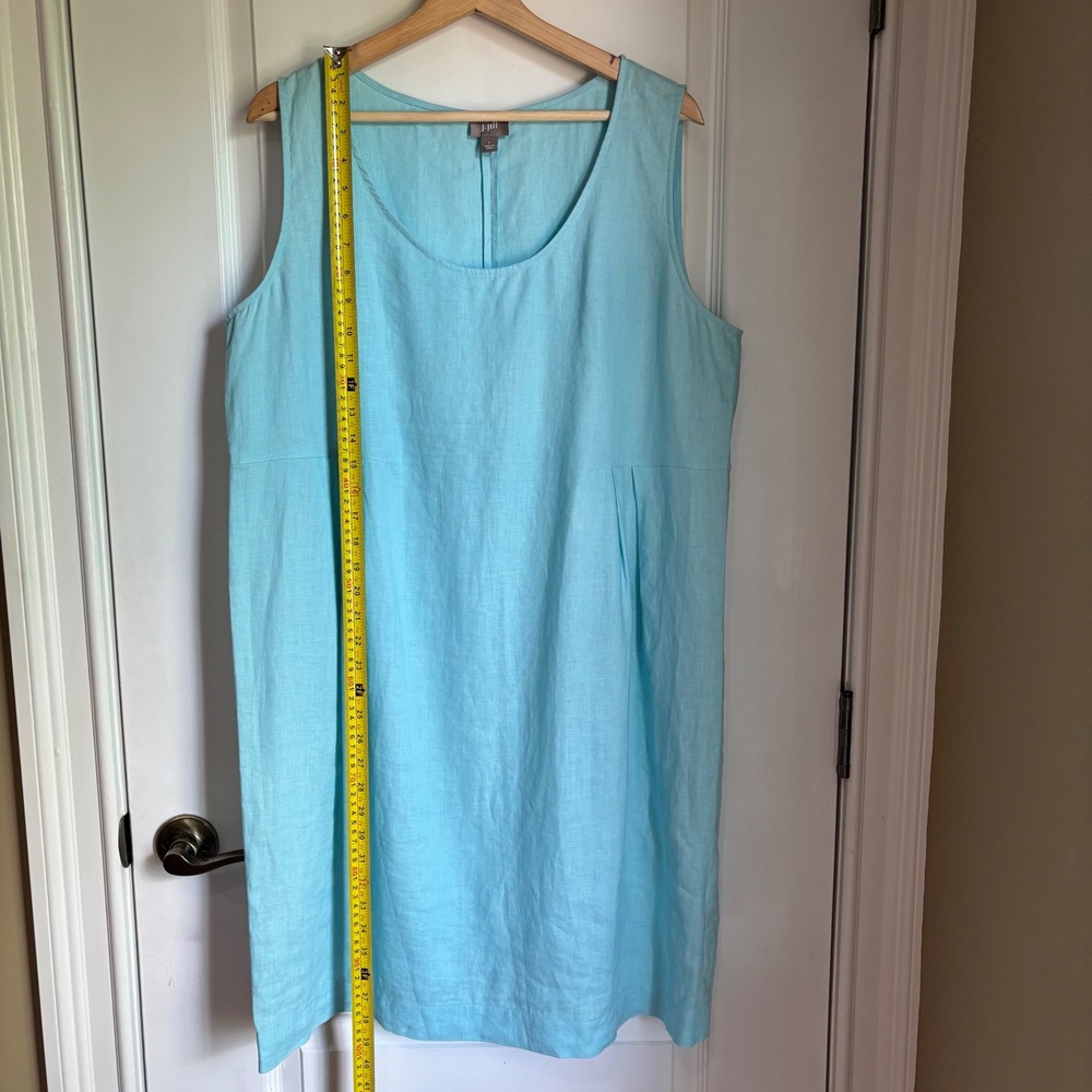 J. Jill Women Turquoise Blue 100% Linen Sleeveless Scoop Neck Shift Dress Large - Picture 6 of 6